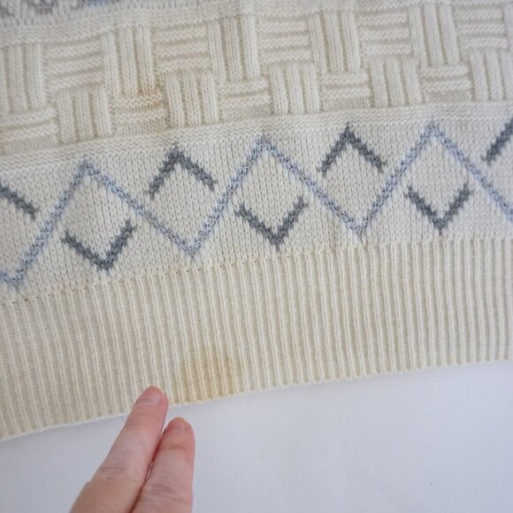 Vtg '90S Marks And Spencer Cream Gray 3D Eclectic Grandpa Crewneck Sweater M - Picture 10 of 11